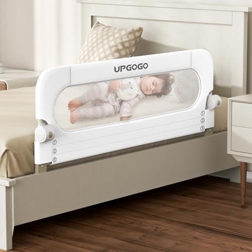 UPGOGO Folding Bed Rail for Toddlers, Baby Bed Rail Guard with Reinforced Anchor Safety System, (White,43"x23.6")