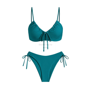 ZAFUL Women's 2 Piece Tie Front Bikini Set Swimsuit Lace Up Back Cheeky Bathing Suit S
