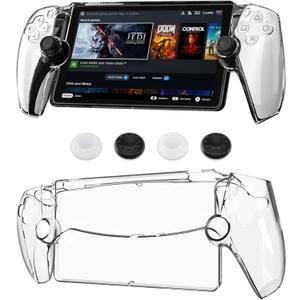 GLDRAM Clear PC Protective Case for PlayStation Portal Remote Player, Hardshell Cover Skin Full Protector with 4 Non-Slip Thumb Grip Caps for PS Portal Accessories - Thickened & No Yellowing