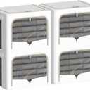 4 Pack Clothes Storage Bins with Metal Frame Clothing Storage Bins with Lid Linen Fabric Storage Box With Clear Window Zippers Durable Handles (Extra Large- 80L, Count, 4)