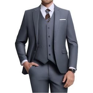 Men Suits Slim Fit 3 Piece Suit Set Dark Grey Dress Outfits for Men Groomsmen Prom Wedding Tuxedos Set Blazer Jacket Vest Pants M
