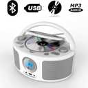Portable CD Player Boombox with Bluetooth, FM Radio, Remote Control, USB Port and 3.5mm AUX Headphone Jack, Clear Stereo Sound, 4 Watts of Audio, AC/Battery Powered