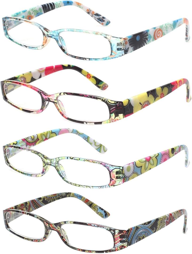 Kerecsen Women's Reading Glasses 4 Pairs Ladies Fashion Spring Hinge Readers (4 Pack Mix)2.25x
