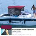 KAKIT Bimini Tops with Mesh Sidewalls Support Poles for Boats Marine Grade Canvas Top Includes 2 Straps Storage Boot 1 Inch Aluminum Frame (4 Bow 8'L x 54" H x 91"-96" W,Burgundy)