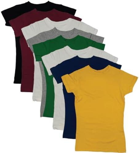 MISS POPULAR Girls' 8-Pack Super Soft Polycotton Short Sleeve Crew Neck T Shirts, Assorted Color Solid Tees Size 14-16