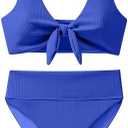 ANRABESS Bikini Sets for Women Summer High Waisted 2 Piece Bathing Suit Ribbed Tie Knot Swimsuit 2026 Beach Vacation Swimwear Size L