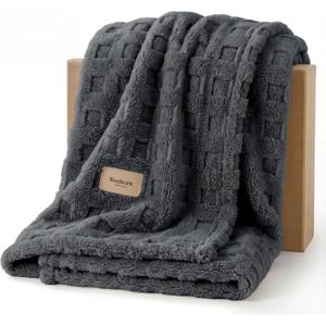 Bedsure Waffle Throw Blanket for Couch - Dark Grey GentleSoft Fluffy Checkered Blanket for Sofa Bed Room Decor, Super Cozy Fleece Throw for Women, Warm Cute All Season Gift, 50x60 Inches