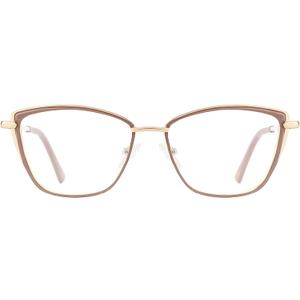 TIJN Stylish Cateye Metal Blue Light Blocking Glasses Lightweight Eyeglasses for Women Men(Ginevra) (Khaki)