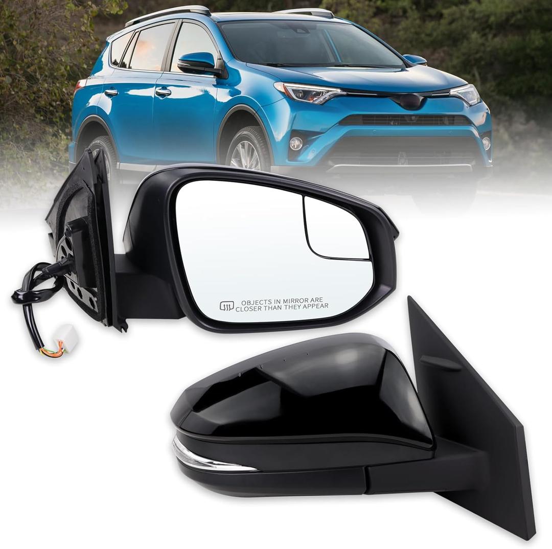 Right Passenger Side Door Mirror Compatible With 2016 2017 2018 Toyota RAV4 With Power Glass Manual Folding Heated Turn Signal Black Replace#879100R210C0 TO1321346(7 Pins)