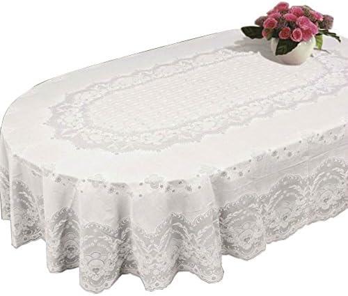 ZUODOOKU Table Cloth Cover Home Tablecloth Oval Rectangle Plastic Lace Pattern White