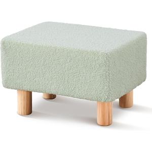 Wimarsbon Ottoman,Modern Footrest with Soft Padded Seat,Teddy Velvet Foot Stool with Wood Legs,Small Square Pouf for Living RoomBedroom and Office (Light Green)