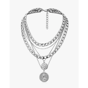 MJartoria Layered Necklaces for Women Trendy Retro Coin Pendant Necklace Dainty Chunky Chain Choker Necklaces for Jewelry Birthday Gifts