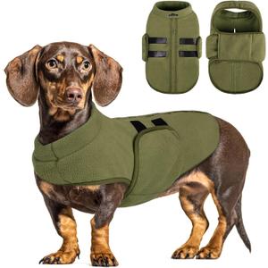 Queenmore Small Dog Sweaters, Soft Fleece Vest Pullover Dog Jacket with Leash Hole, Warm Winter Dogs Clothes Cold Weather Doggy Dachshund Sweater for Dogs Cats Boy or Girl (Army Green, XS)
