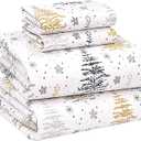RUVANTI Flannel Sheets Queen Size - 100% Cotton Double Brushed Bed Sheets, Deep Pockets 16 Inches Queen Sheet Set, All Seasons Breathable & Extra Soft - Warm & Cozy, 4 Piece, Christmas Tree
