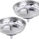 Sink Drain Strainer 2-Pack, 3-in-1 Kitchen Sink Stopper and Basket with Fine Mesh, Stainless Steel Drain Cover for Clog & Odor Prevention, Fit for Kitchen Bathroom Sinks (2 Pack) CAIPEN