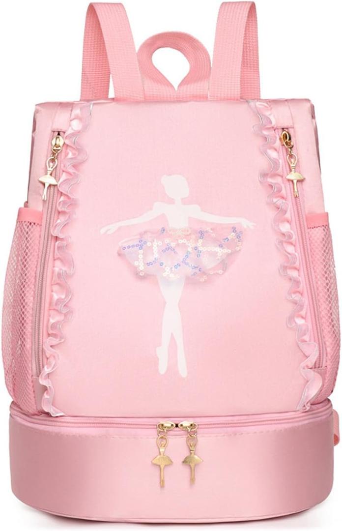 Ballet Dance Backpack with Separate Shoe Compartment,Cute Ballet Dance Backpack,Yoga Bag Dance Duffle Bag (Pink), 6"D x 10"W x 13"H