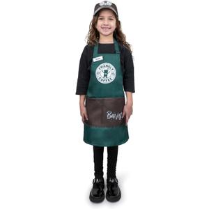 Dress Up America Barista Costume for Kids - Green Apron and Cap - Coffee Barista Costume Set (Medium-Large)