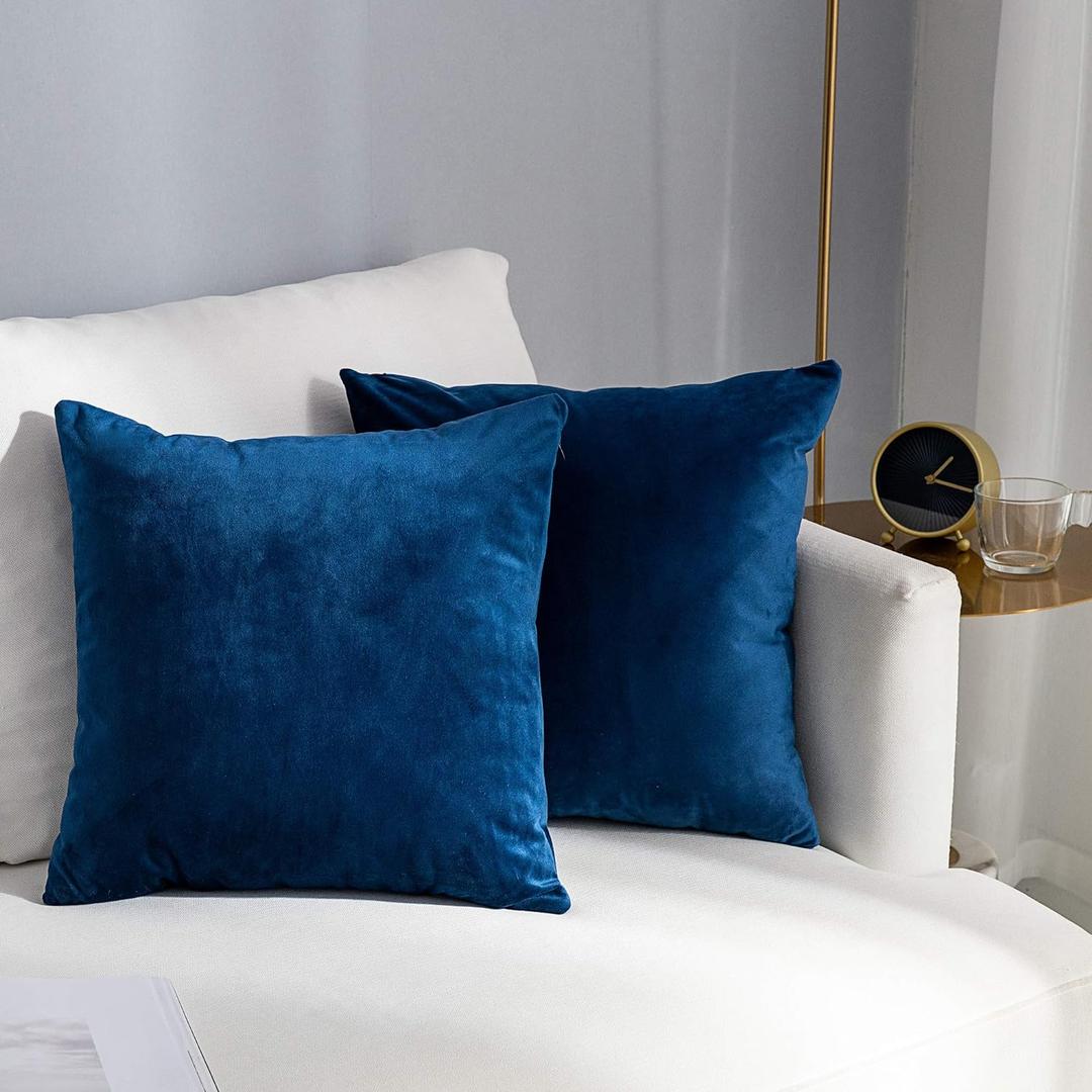 Stellhome Super Soft Velvet Pillow Covers Square Decorative Pillowcase for Bed Couch Sofa Bench, 20 x 20 inch (50 cm), Navy Blue, Pack of 2