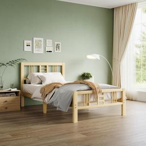 10 Inch High Bamboo Twin Bed Frame with Headboard and Footboard, Wood Bed Frame Twin Metal Slat Support Heavy Duty, No Box Spring Needed, Easy Assembly, Noise Free, Reinforced