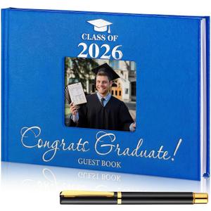 Geyoga 2026 Graduation Guest Book with Pen, 144 Pages Class of 2026 Graduation Party Guest Sign in Book Memory Scrapbook for High School Senior Nights College Grad Gifts, 6 x 8 Inch(Blue)