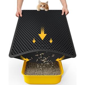 Cat Litter Mat - 23.2'' x 29.1'' Large Litter Trapping Mat, Easy to Clean Litter Box Mat, Waterproof, Urine-Proof, Non-Slip Kitty Litter Mats for Floor, Black