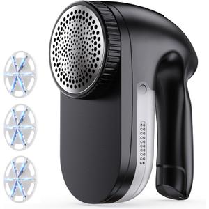 IPX6 Waterproof Washable Electric Fabric Shaver and Lint Remover, Rechargeable Sweater Defuzzer with 3 Free Extra Blades, Quickly and Effectively Remove Fluff,Fuzz,Bobbles for Clothes, Dark Black