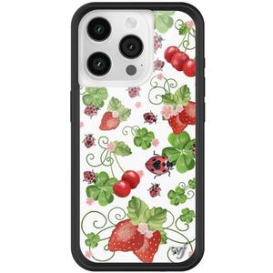 Wildflower Cases - Bugs n Berries Case, Compatible with Apple iPhone 15 Pro | White, Berries, Red, Ladybugs, Trendy - Protective Black Bumper, 4ft Drop Test Certified, Women Owned Small Business