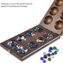AMEROUS Wooden Mancala Board Game Set with 72+8 Bonus Multi Color Glass Stones - Folding Board - Mancala Instructions, Classic Family Board Game for Kids Adults, Tabletop Version