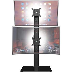 Dual Monitor Stand  Vertical Stack Screen FreeStanding Monitor Riser Fits Two 13 to 34 Inch Screen with Swivel, Tilt, Height Adjustable, Holds One (1) Screen Up to 44Lbs