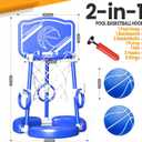 SpringFlower Pool Basketball Hoop with Backboard, Kids & Adults Swimming Pool Floating Basketball Pool Game,Pool Floating Basketball Pool Toy with Ring Toss, 2 Pcs Balls and Pump, Blue