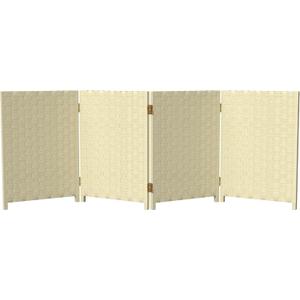 Red Lantern 2 ft. Short Woven Fiber Folding Screen - 4 Panel - Cream