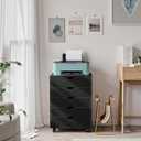 OLIXIS 5 Drawer Mobile File Cabinet Under Desk Storage Organization with Wheels Vertical Filing Chest Rolling Wood Small Desk Printer Stand for Home Office, 15.75"D x 18.74"W x 25.39"H, Black