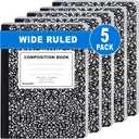 Trail maker 5 Pack Composition Notebooks, Wide Ruled Marble Cover, 200 Pages (100 Sheets), 9.75 x 7.25, Bulk School Supplies for Classroom, Office & School Donations
