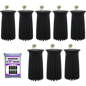 Yoquare 8-Pack 24"x43" Black Round Cocktail Table Skirts | Stretch Spandex Fitted Tablecloths | Stain-Resistant, Wrinkle-Resistant, and Machine Washable for Bars, Weddings, Parties, and Banquets