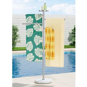 KES Hot Tub Towel Rack Outdoor with 1.5X Heavier Natural Marble Weighted Base, Pool Towel Rack with 360 Adjustable Arms & Storage Tray, 18/8 Stainless Steel, Brushed Steel, OTR203-2