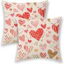 Valentines Pillow Covers 20x20 Inch 2 Pcs, Red Golden Love Heart Decorative Throw Pillows for Couch, Valentine's Day Anniversary Outdoor Decor Pillowcase Linen Cushion Cover for Bed Sofa