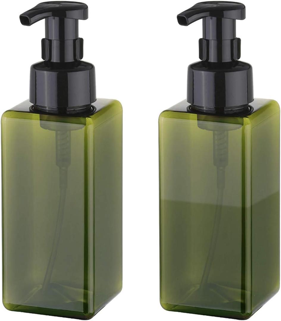 UUJOLY Foaming Soap Dispenser 650ml (22oz) Refillable Plastic Pump Bottle for Liquid Soap, Shampoo, Body Wash (2 Pcs) (Green)