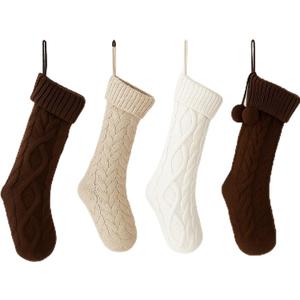 Shyyween 4 Pack Cable Knit Christmas Stockings 18 Inch Farmhouse Large Rustic Neutral Knitted Stockings Ornaments Hanging Xmas Decorations for Family Holiday Party Decor(Elegant Style)