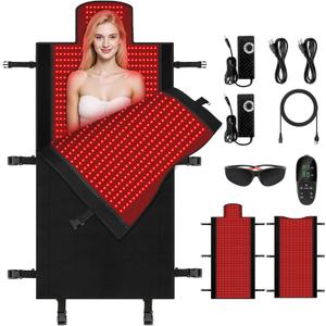 Red Light Therapy Mat for Full Body- 660nm & 850nm Dual-Wavelength Infrared Light Pad, 2570 LED Beads, Adjustable Timer & Intensity, Portable Back Red Light Therapy Device