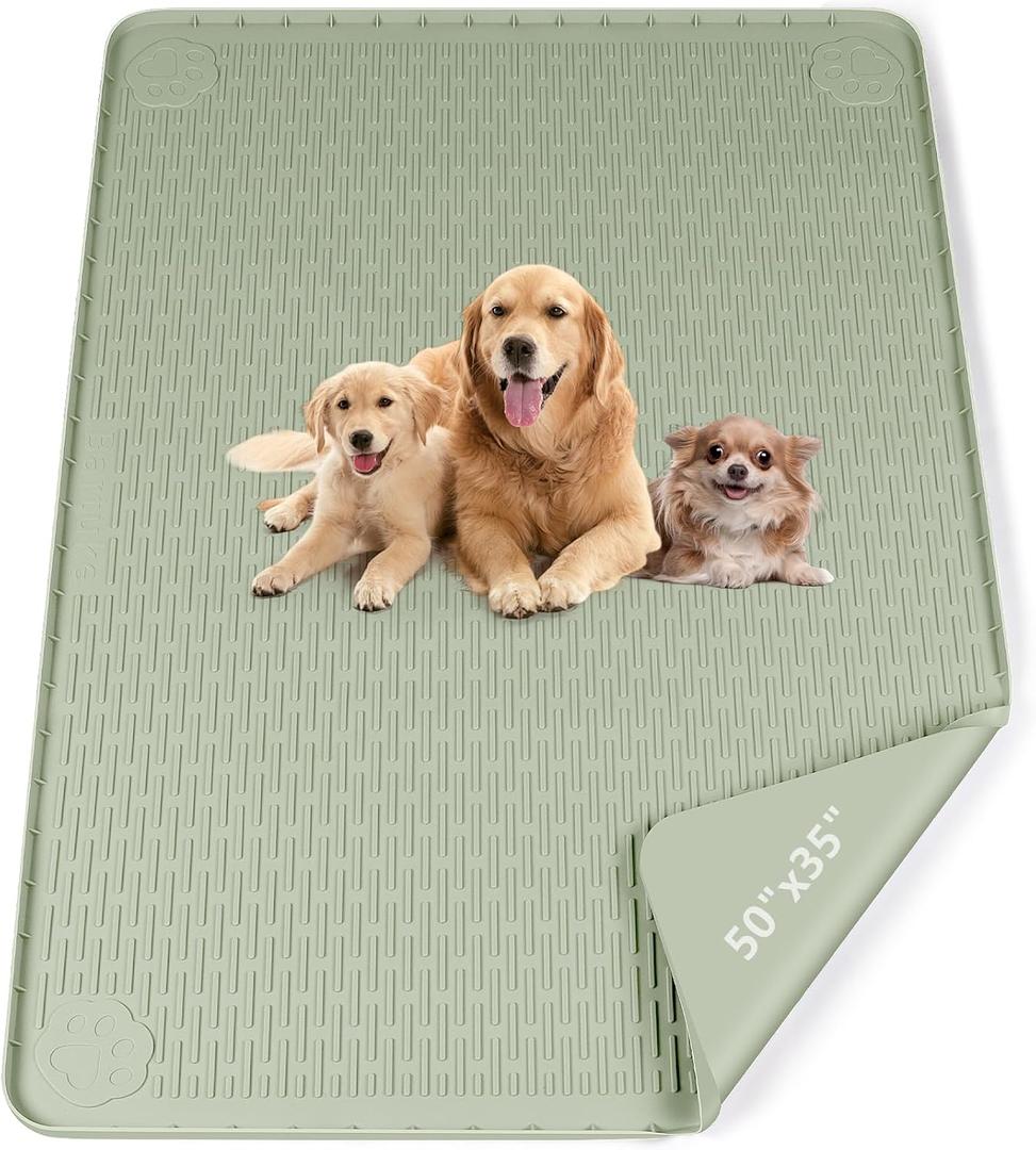 Pee Pads for Dogs, 50" x 35" Extra Large Reusable Silicone Mat, Washable Puppy Training Pads for Potty Training, Non-Slip, Leak-Proof, Indoor Floor Protection (Green)