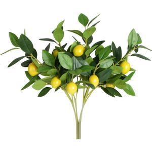 Artificial Lemon Leaves with Lemon, 4 Pack Faux Greenery Plants, Plastic Lemon Tree Bushes for Garden, Patio, Porch, Window Box, Planter & Indoor Outdoor Home Decor