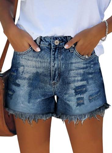 KISSMODA Denim Shorts Women Trendy Button Summer Cut Off Short Womens Jean Shorts High Waisted Denim Hot Ripped Shorts, Size L