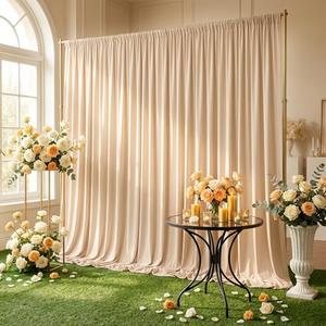 HAEFOO Champagne Backdrop Curtain - 10x10FT Back Drop Curtains for Parties Wrinkle-Free Soft Polyester Backdrop Wedding Decorations Photoground Backdrop Stain-Resistant for Back Drop Stand, 2 Panels
