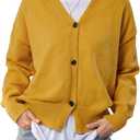 GORGLITTER Women's Button Up Sweater Cardigans Long Sleeve V Neck Oversized Knitwear Tops (Yellow) Large
