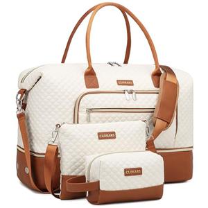 CLOKARS Weekender Bags for Women, Travel Tote Duffle Bag Carry On Overnight Bag with Cosmetics Bag and Crossbody Purse for Gym Hospital, Gifts for Women, Beige Brown
