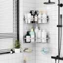 Moforoco Corner Shower Caddy Shelf Organizer Rack, Self Adhesive Black Bathroom Shelves Basket, Home Shower Inside Organization and Storage Decor Rv Accessories, First Apartment EssentialsSilver