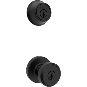Kwikset Maven Front Door Lock Handle and Deadbolt Set, Entry Handleset Round Exterior with Interior Door Knob, Secure Locking Deadbolt, Matte Black, with Microban Protection