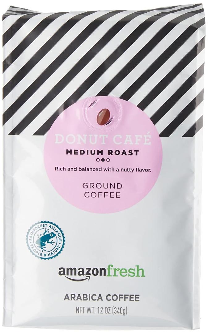 AmazonFresh Donut Cafe Ground Coffee, Medium Roast, 12 Ounce (EXP 03/06/26)