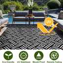 OPPODREAM Outdoor Rug 8x10, Plastic Straw Rug for Patio, White & Black | Reversible Checkered, Waterproof Carpet for Balcony, Porch, Backyard, Deck, Camping, RV