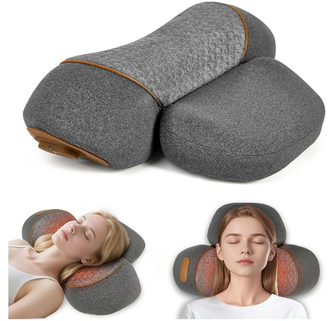 Heated Neck Massager Pillow for Pain Relief, Deep Tissue Massage with Heat, Vibration & Airbag Traction, Portable Ergonomic Design Gift for Women/Men